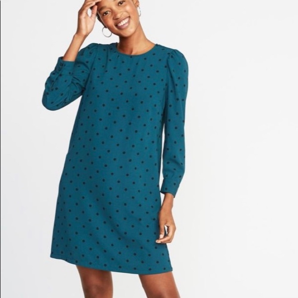 NWOT: Old Navy teal and black polka dot dress